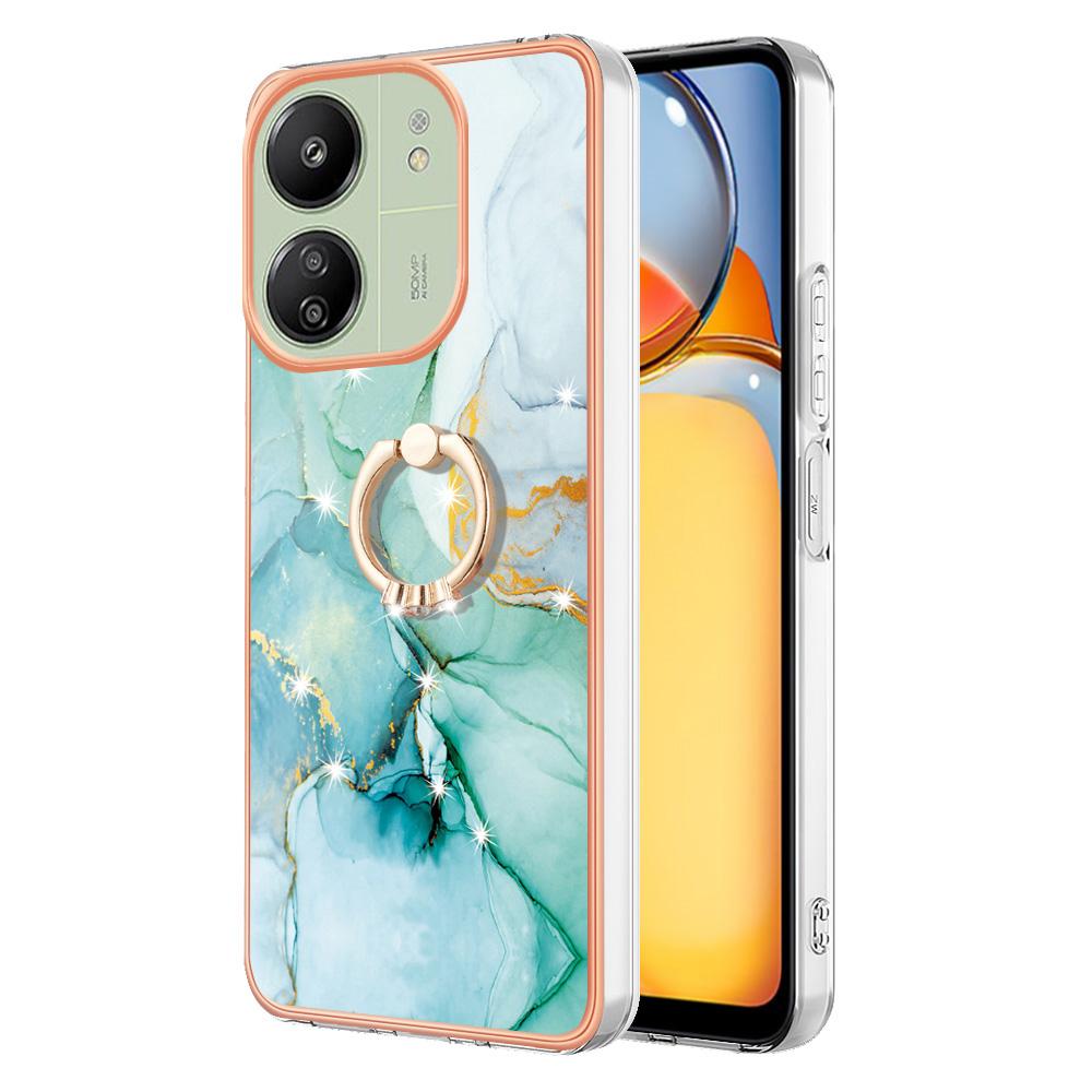 

For Xiaomi Redmi 13C 4G/13C 5G/13R 5G/Poco M6 5G/Poco C65 4G Case with Ring Kickstand Marble Pattern TPU Back Cover Green 003