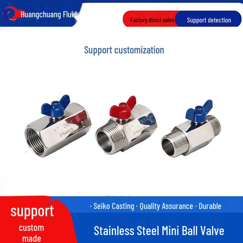 304 Stainless Steel Mini Ball Valve, Butterfly Handle, Dual Internal Thread, Explosion-Proof, Steam-Compatible