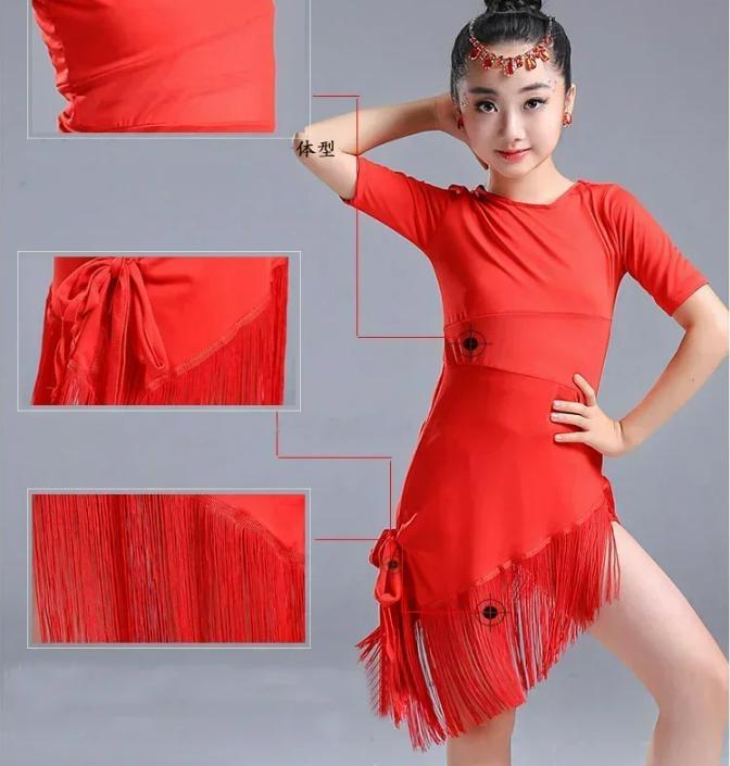 Latein-Tanzkleid, kurzärmeliges, einteiliges Kleid für den lateinamerikanischen Tanz mit Quasten für Damen, Ballsaal, Tango, Cha-Cha-Rumba-Kostüme