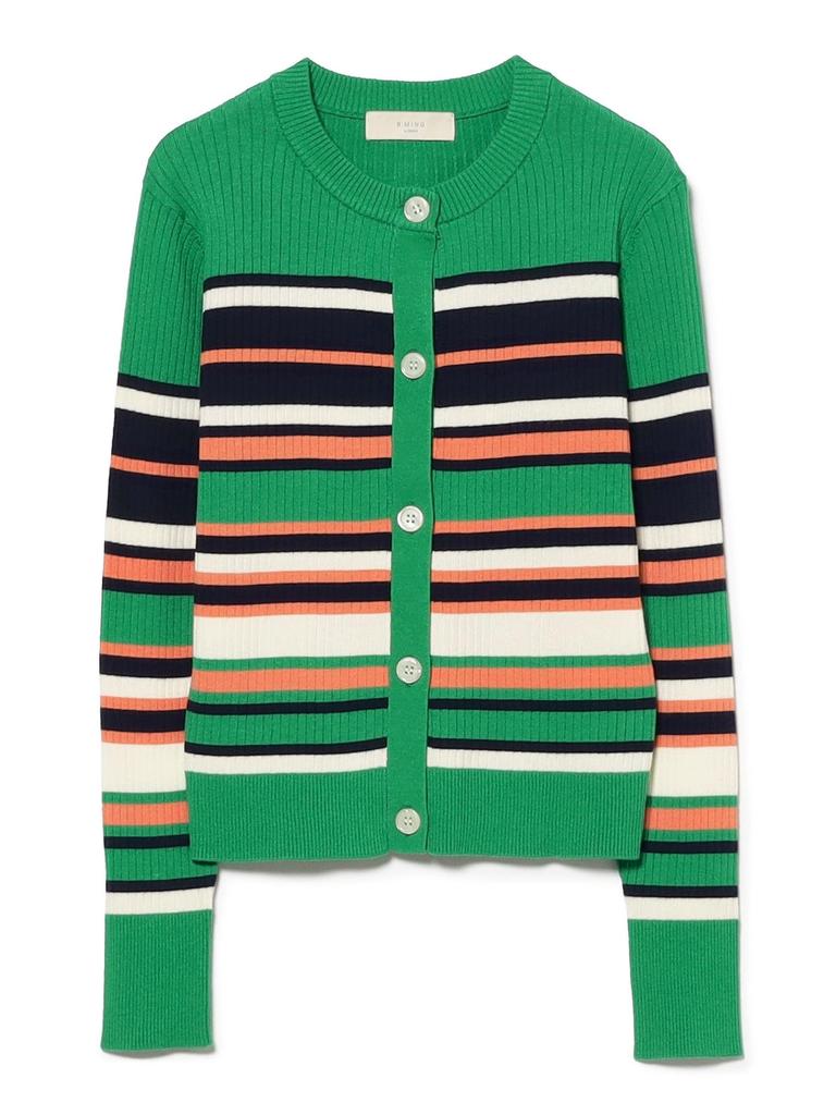 B:MING LIFE STORE by BEAMS Women's Large/Small Knit Multi-Border Cardigan, Green, One Size