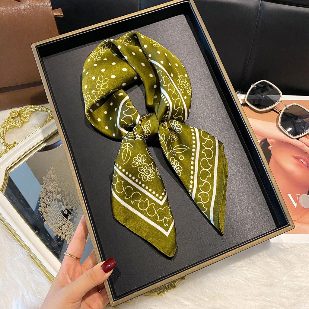 Women Luxury Print Silk Square Scarf Spring Neck Tie Shawl Hijab Wraps Female 70cm Hair Hand Wrist Headkercheif Bandana
