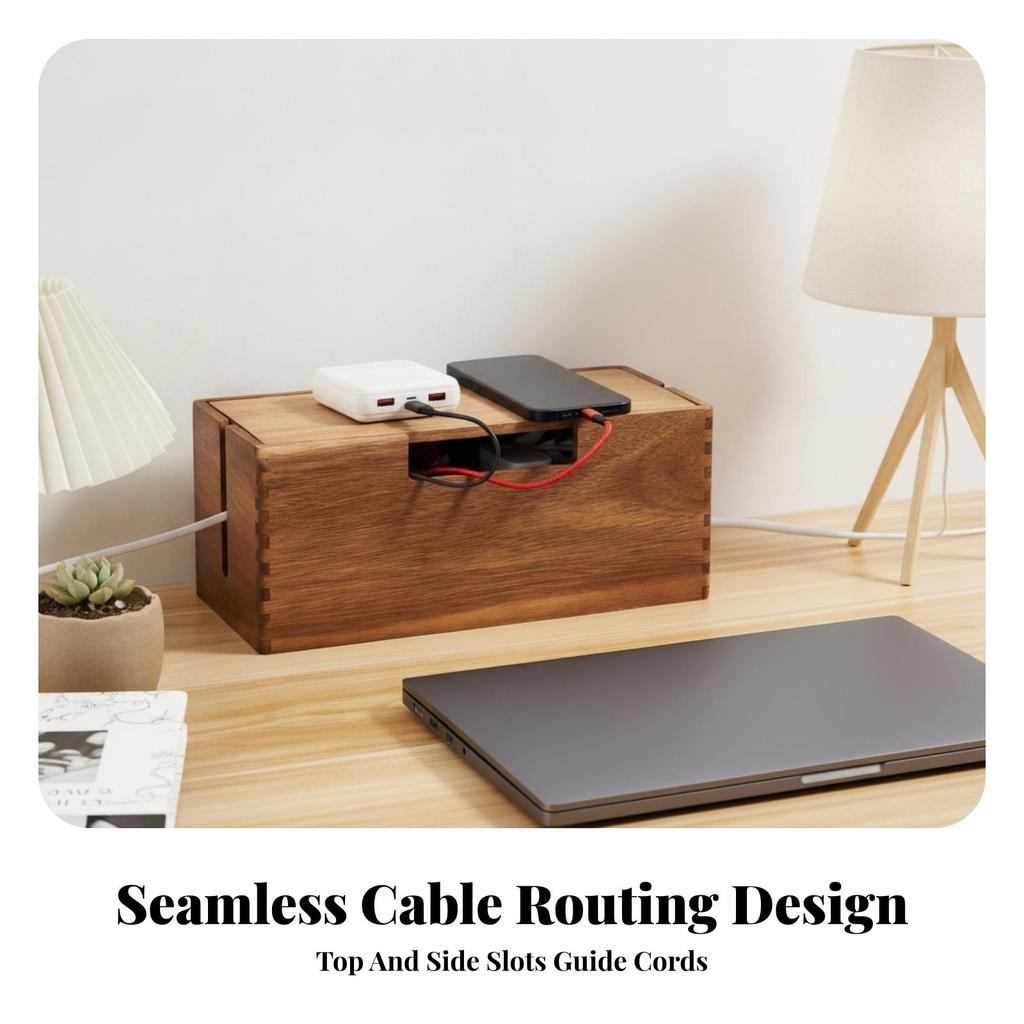 Cable Management Box Wooden Wood Sturdy for Nightstand