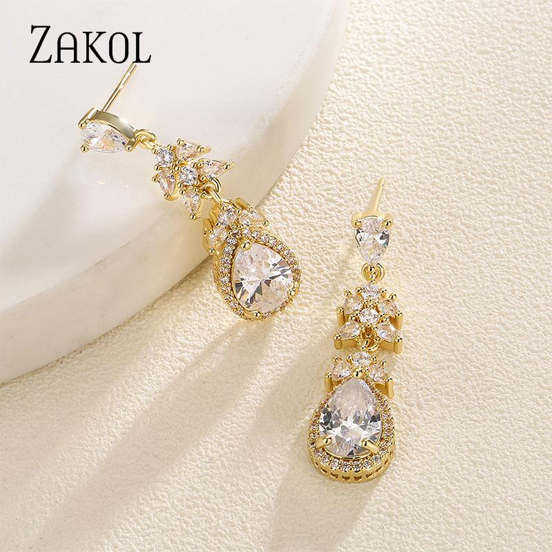 ZAKOL Classic Marquise Zircon Water Drop Cubic Zirconia Dangle Earrings Luxury Wedding Bridesmaid Earring Jewelry for Women