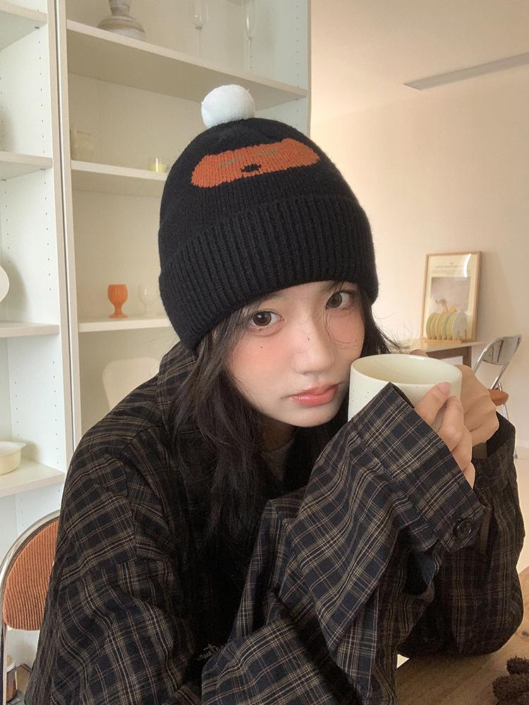 

Новая осенне-зимняя шапка из шерсти с маленькими ушками, женская, милая, с щенком, повседневная, модная, трендовая вязаная шапка adult (56-58cm) чёрный