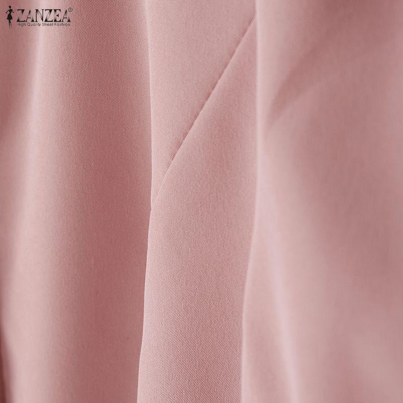 ZANZEA Women Casual Round Neck Short Sleeve Beading Peplum Blouse