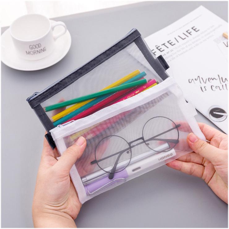 Large Capacity Transparent Mesh Pencil Case for Students - Portable and Durable
