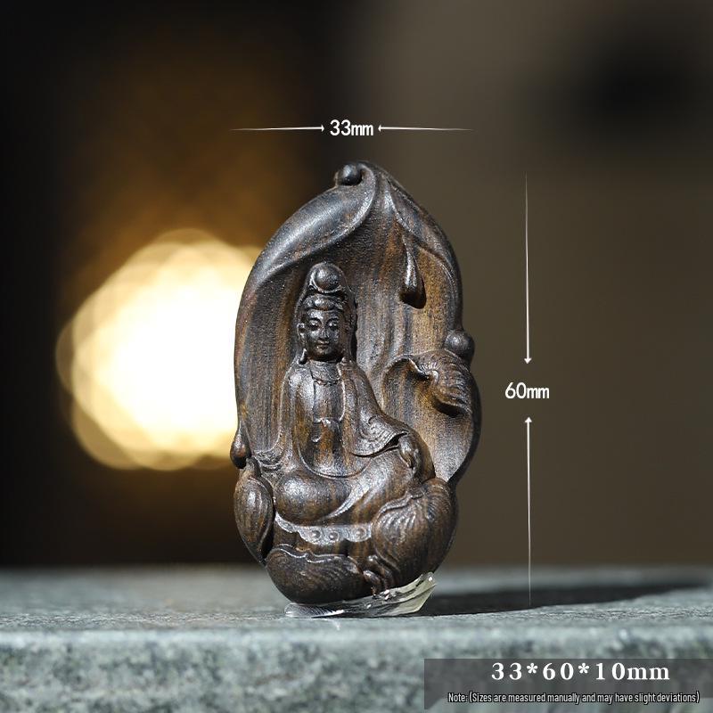 Bodhisattva Agarwood Chess-Carved Guanyin Pendant: Chinese Style Wooden Cultural Necklace Piece