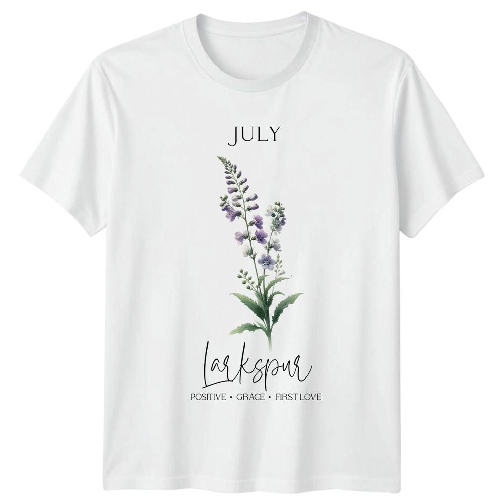 July Larkspur Birthday Flower Positive Grace First Love Floral TShirt S