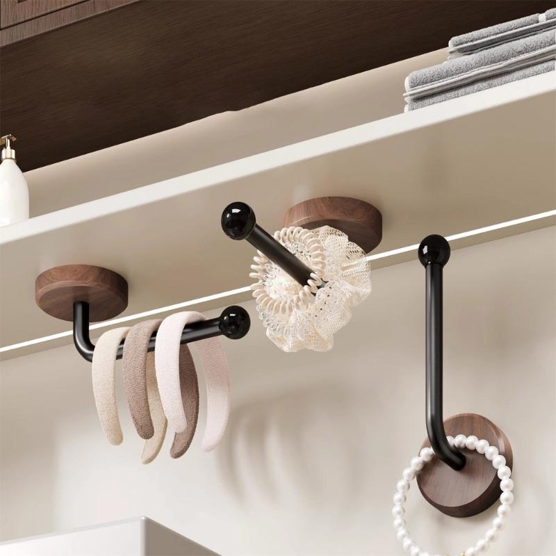Adhesive Wood Hook Auto Adhesive Home Organizers For Bathroom Storage Drillless Mounting Durable Wooden Design