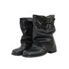 Cowhide Pleated Pile Boots Women's Black Maillard Medium Boots Women's Leather Western Boots Locomotive Boots Martin Boots