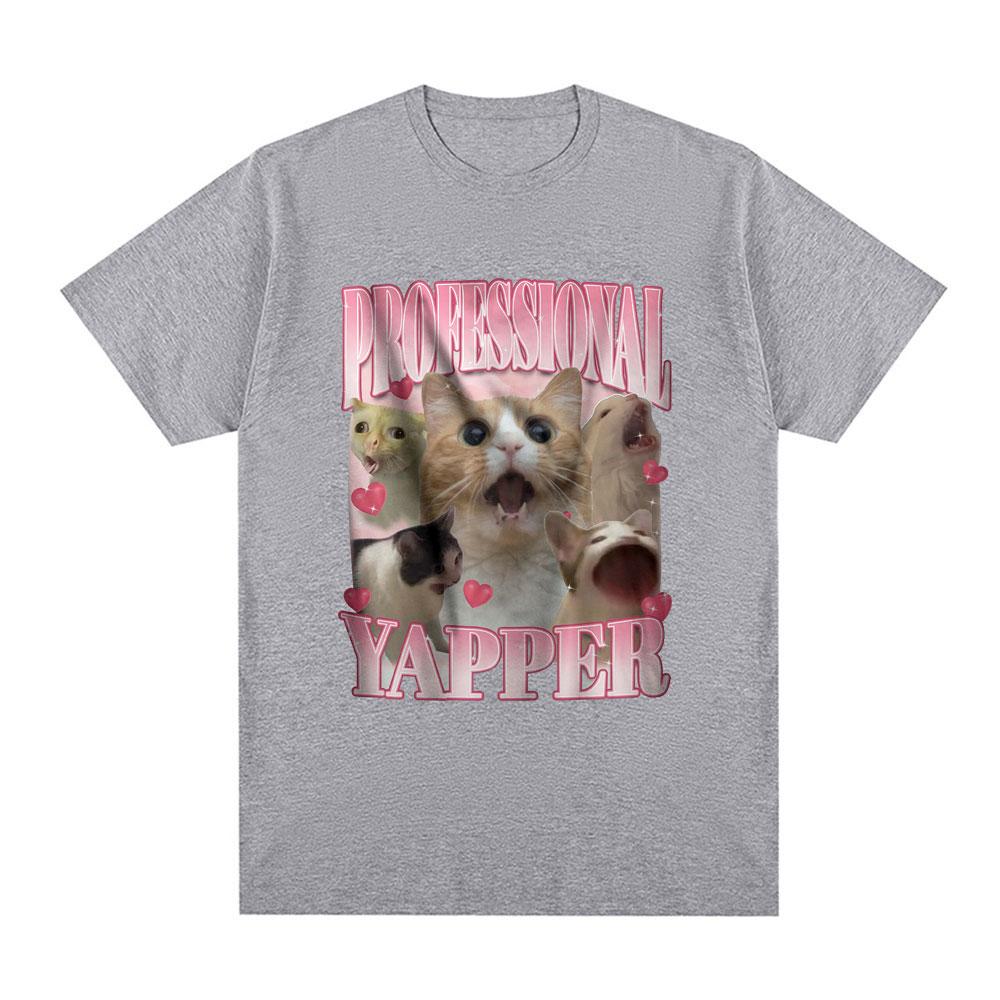Professional Yapper Meme T-Shirt Funny Cat Lovers Graphic Short Sleeve T Shirt 100% Cotton Casual Comfort Loose T-shirts Unisex