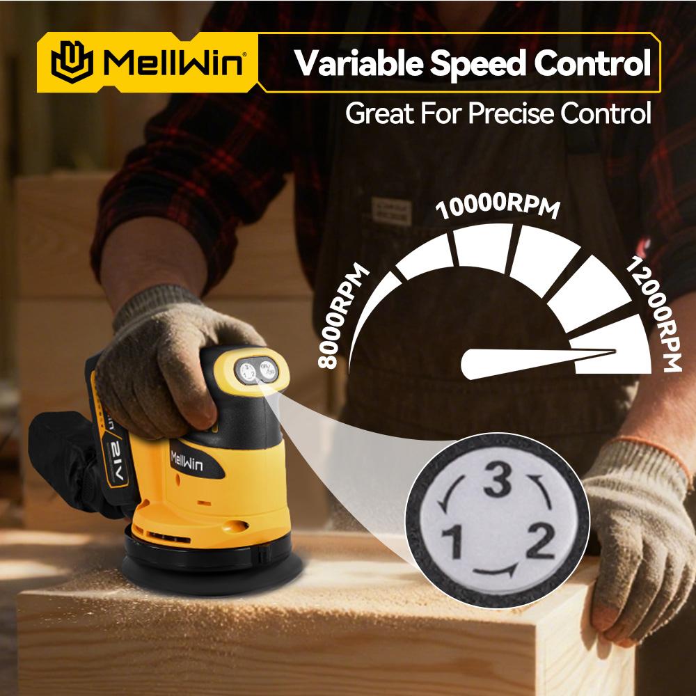 MELLWIN Cordless Electric Sander 3Speed Adjustable Orbital Sanding Polishing Machine Woodworking Tool For Makita 18VBattery Pin