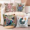 Butterfly, Bird And Flower Print Pillow Case Cotton Linen Fabric Square Zipper Pillowcase Home Decorative Living Room