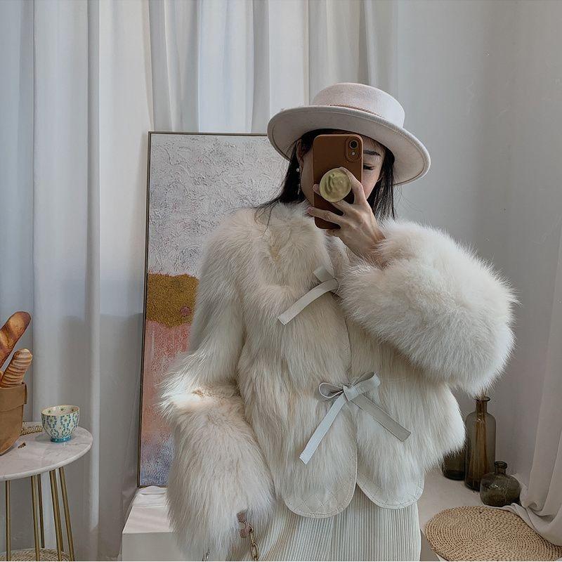 Høst og vinter Ny imitert revepels gressfrakk kvinners alder Reduserende temperament Kort og allsidig tykk snøring