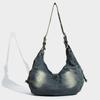 Borsa Tote in Denim Lavato con Borchie Grande Capacità Borsa a Spalla Crossbody Borsa da Lavoro da Donna