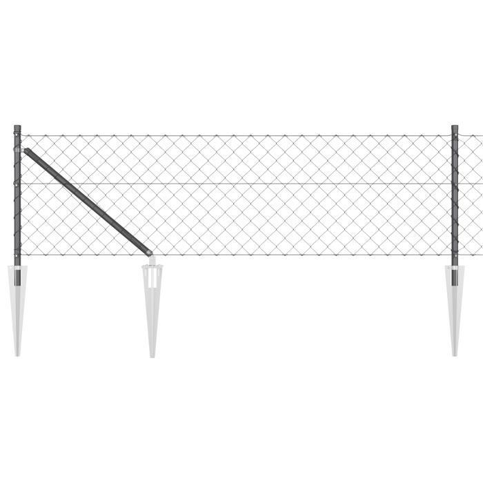 VidaXL Clôture en chaîne avec 7 poteaux à pointe 0.8x10 m en acier galvanisé 3351184