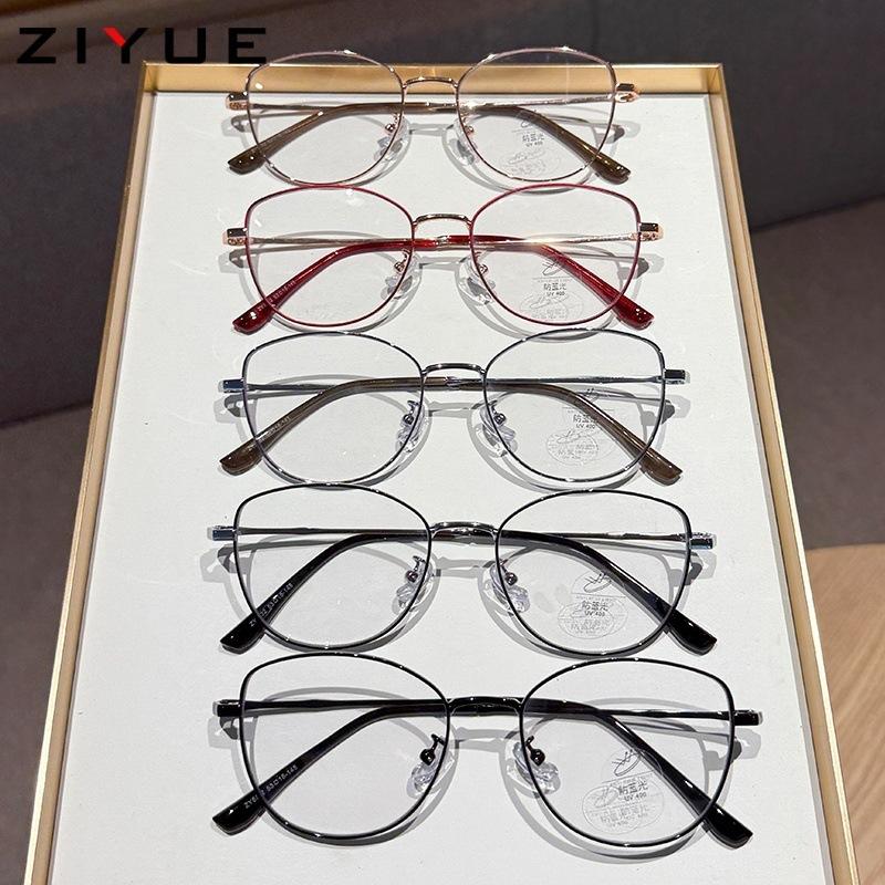 New retro metal oval glasses frame small fresh anti-blue flat glasses girls plain makeup trendy glasses frame men