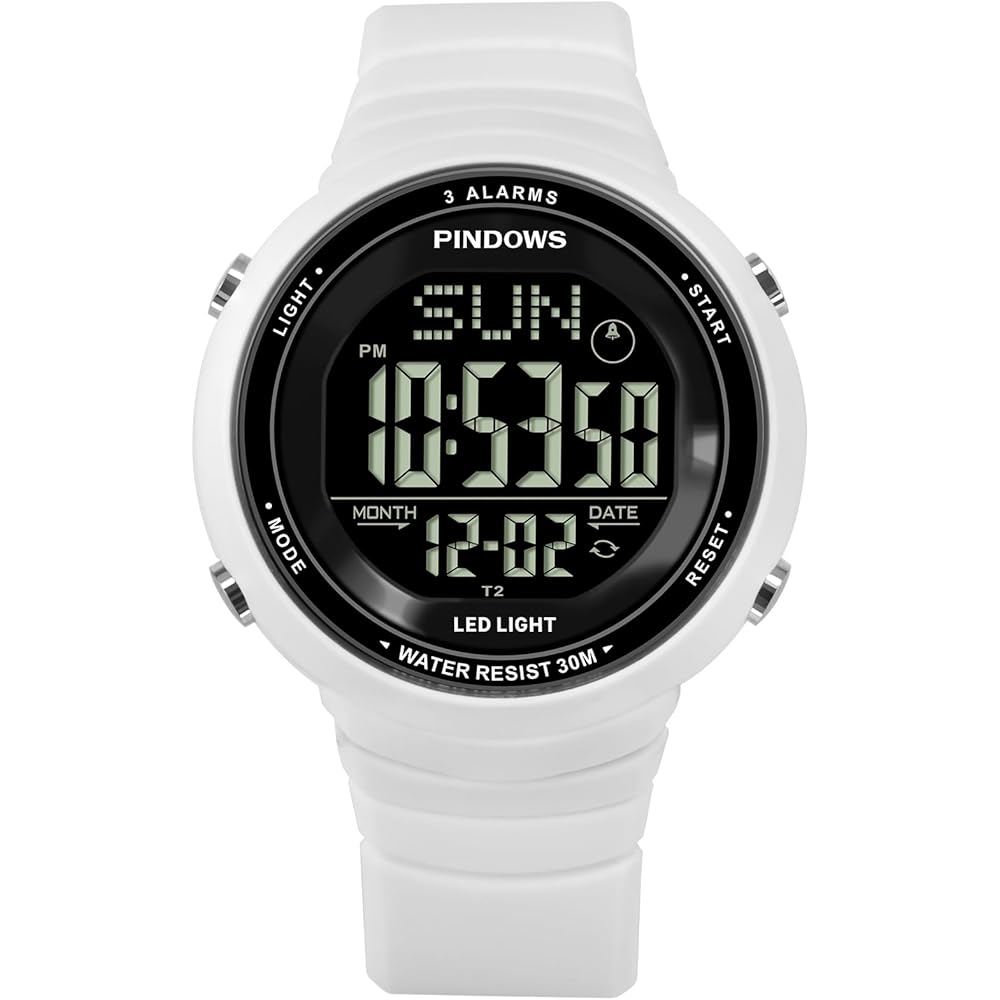 PINDOWS Women's Digital Sports Watch 30m Waterproof LED Backlight 3 Alarms Stopwatch Countdown Timer