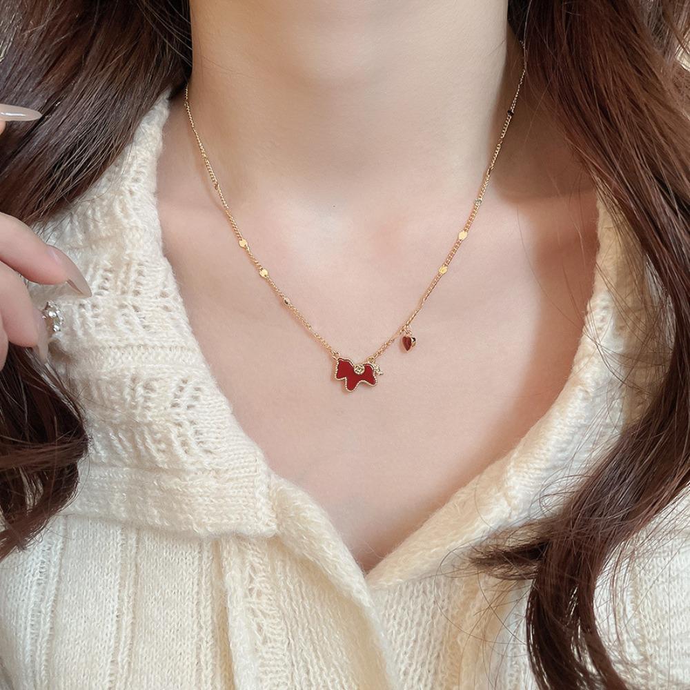 Zodiac Red Pony Necklace Fashion New Year Collarbone Chain Creative Horse Pendant Necklace Woman
