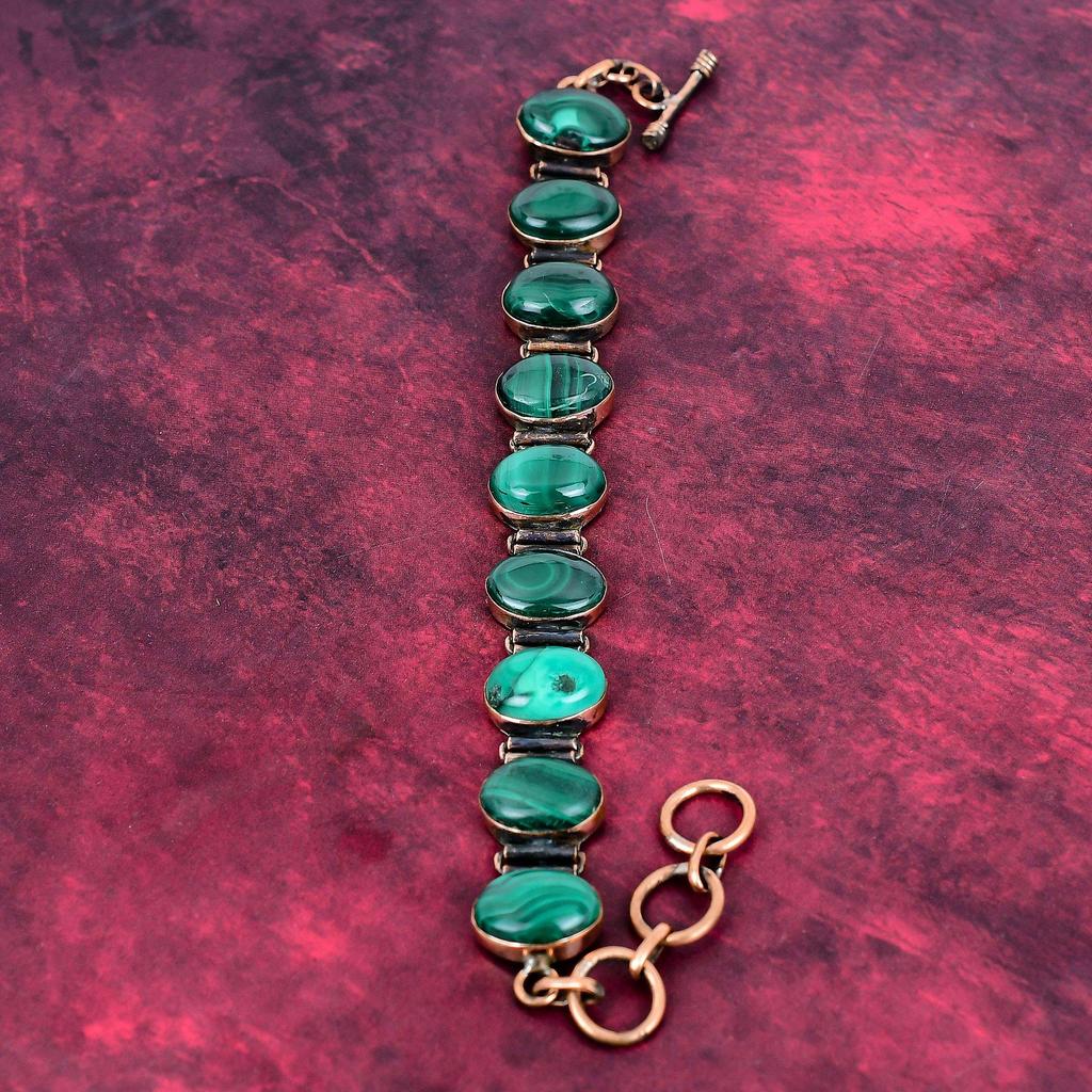 Malachite Gemstone Bracelet Adjustable Bracelet Copper Bracelet Handmade Jewelry