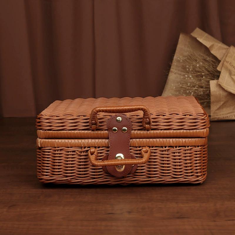 1 Pcs Handheld Basket, Vine Weaving Box Storage Box Chinese Vine Weaving Companion Gift Box Premium Wedding Gift Box коричневый