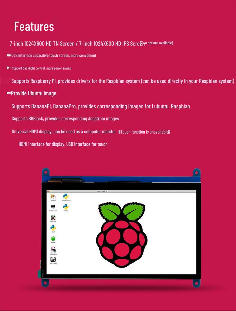 7-inch IPS Touchscreen HDMI LCD for Raspberry Pi 5/4B/3B and JETSON NANO