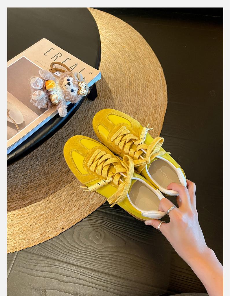 Spot version~ Retro inner height-increasing German training shoes women's autumn lace-up color matching flat-bottomed sports and leisure board shoes