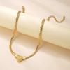 18K Gold-Plated Love Heart Rhombus Diamond Necklace - European Style Stainless Steel Clavicle Chain