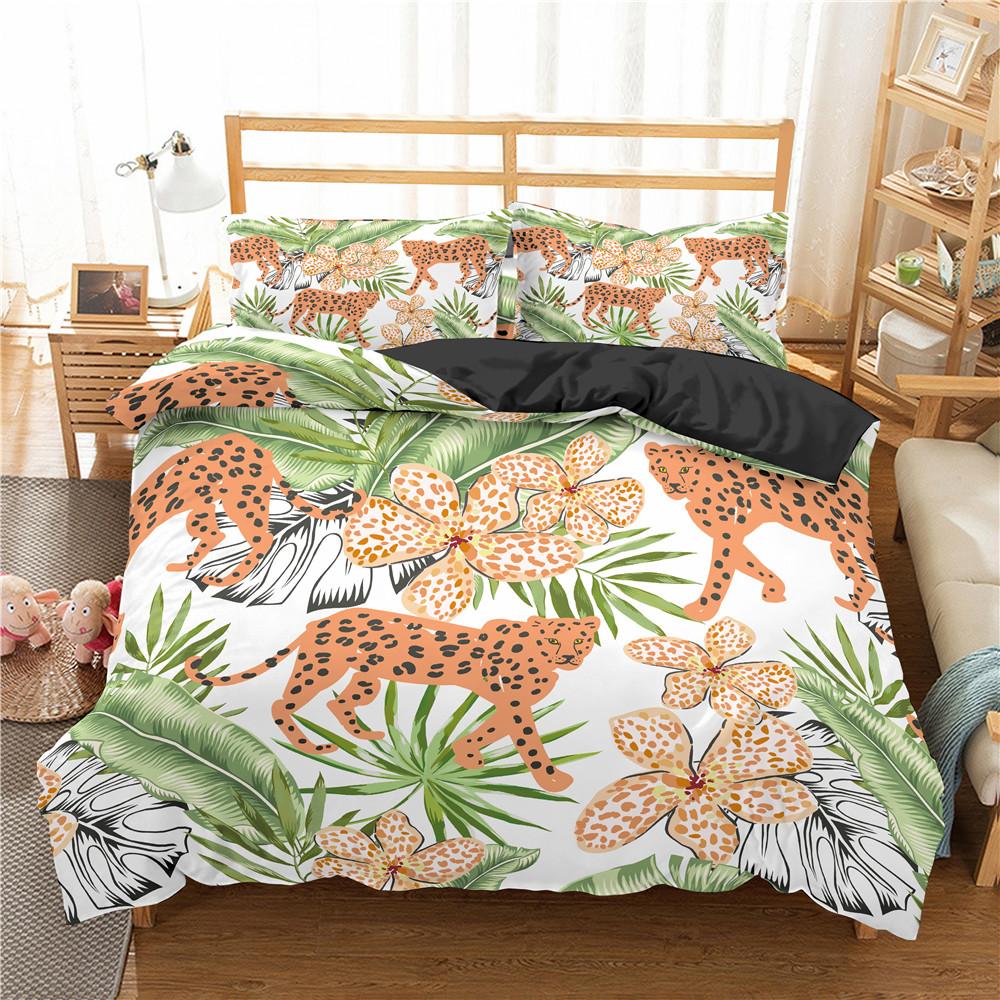 Jungle Animal Duvet Cover King Queen Tropical Plants Palm Leaves Bedding Set Kids Tiger Wildlife 2/3pcs Polyester Quilt Cover