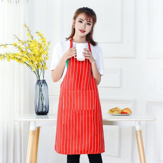 Waterproof Cleaning Bib Apron Stripe Design Adjustable Polyester Cotten Apron with Tool Pockets for Men Women Oil Stain Resistant Chef Apron