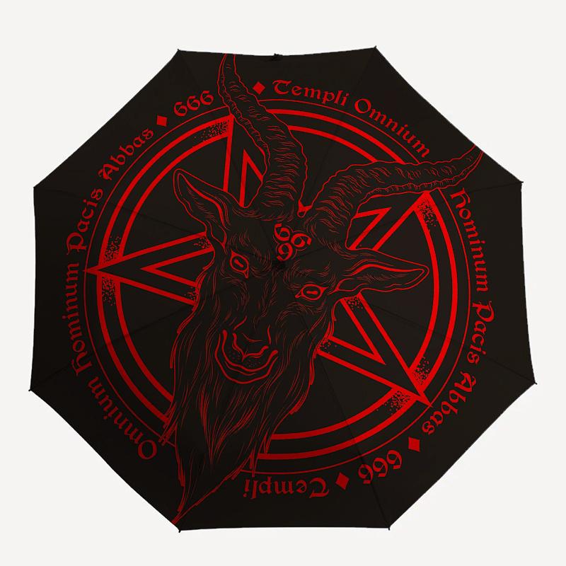 Devil's Sigil Baphomet Goat Head Pentagram T-ShirtUmbrella, Portable 3-Fold Compact Umbrella,Christmas Gift ES506