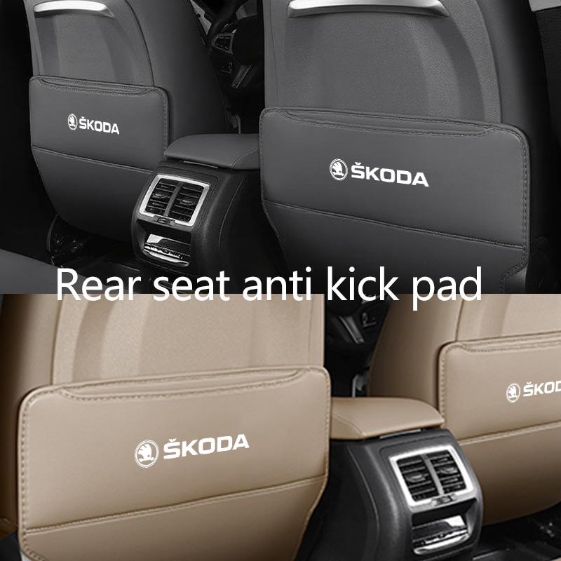 VIJT4 Leather Car Seat Back Anti Child Kick Pad Protector Mat Anti-Dirty Pad Storage Bag For Skoda Fabia Kodiaq Kamiq Superb Yeti