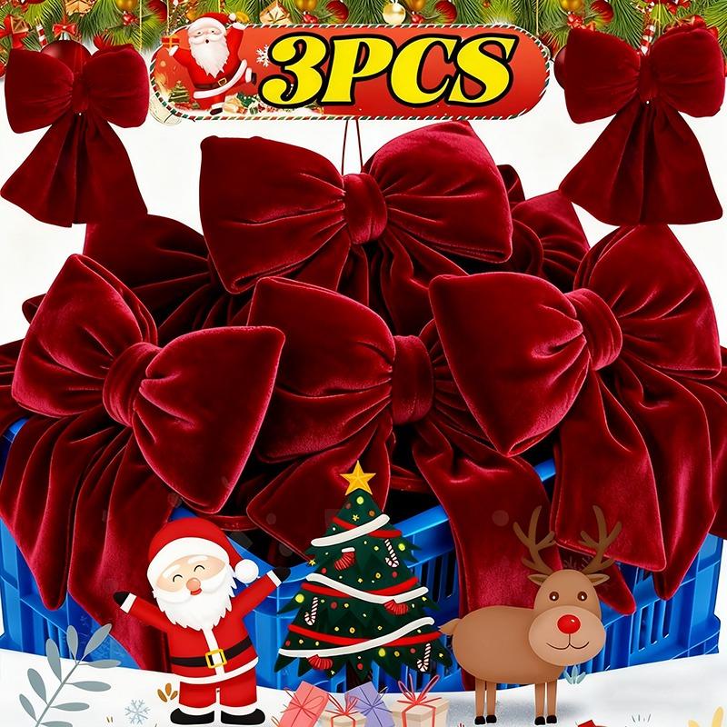 3/1PCS Large Red Velvet Christmas Bow Ornaments Xmas Tree Bowknot Hanging Pendant for Holiday New Year Party Gifts Decoration