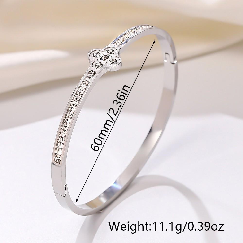 Elegant Four-Leaf Clover Zircon Bracelet: Gold-Plated Titanium Steel Floral Jewelry