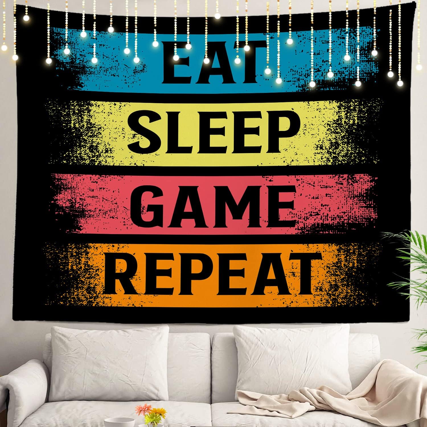 

Retro Gaming Tapestry Nostalgic 80s90s Gamer Aesthetic Trendy Wall Decor for Video Game Enthusiasts Streamers 74x94cm(29x37in)