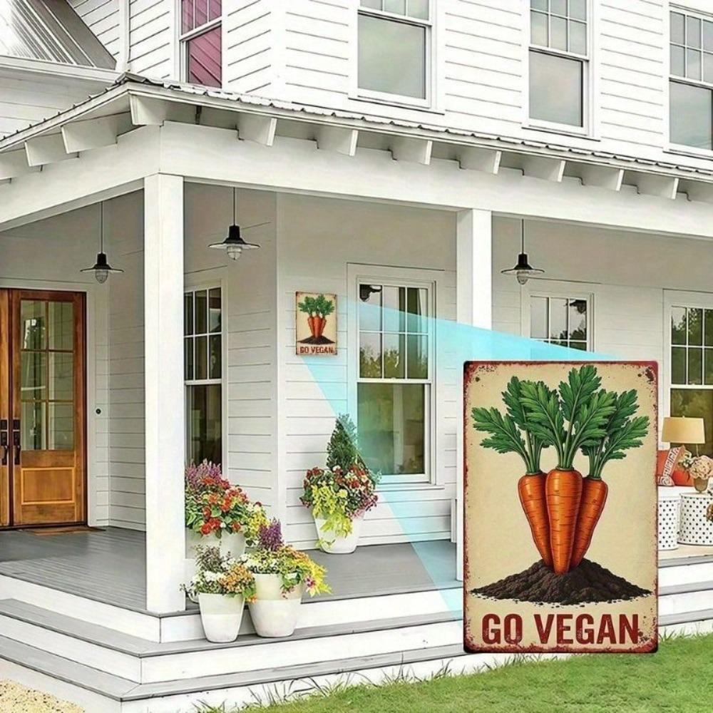 GO VEGAN Metal Sign Carrot Vintage Farmhouse Kitchen Wall Decor 8x12 Inches