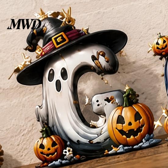 Creative Photo Prop Wall Decorations Halloween Letter Ornament, Spooky Hanging Wooden Alphabet Letters Pendant with Ghost Holiday Scenery for