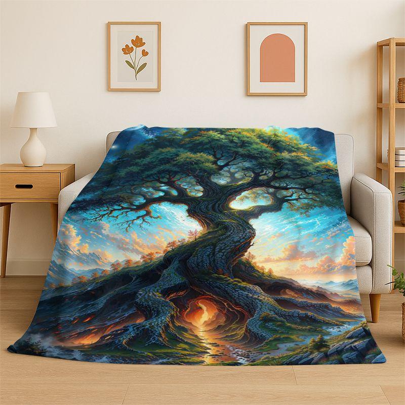 Fantasy Tree of Life Norse Viking Yggdrasil Flannel Blanket Soft Throw Blanket for Bedroom Living Room Bed Picnic Nap Cover Gift