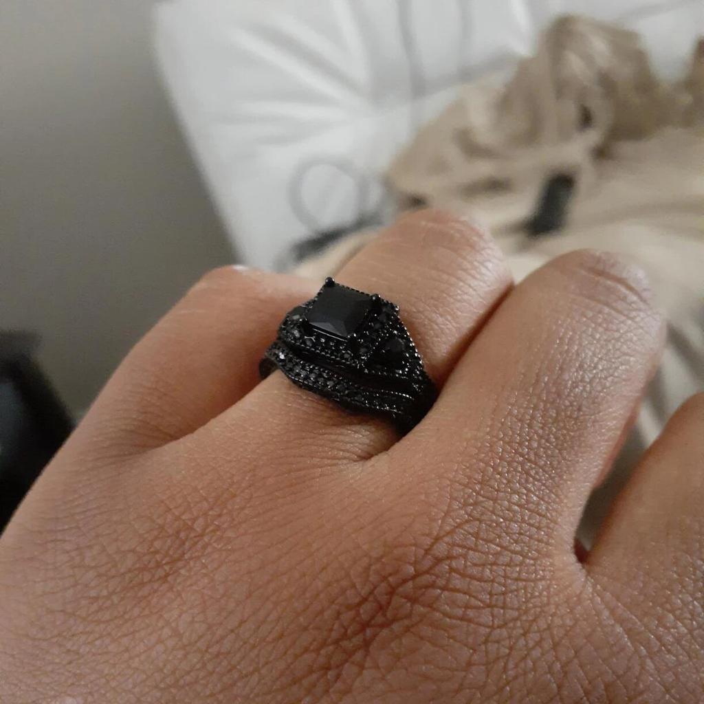 Charm Paar Ringe Romantische Schwarze Strass Weibliche Ringe Set Herren Zwei Reihen Schwarz CZ Stein Edelstahl Ring Hochzeit Schmuck