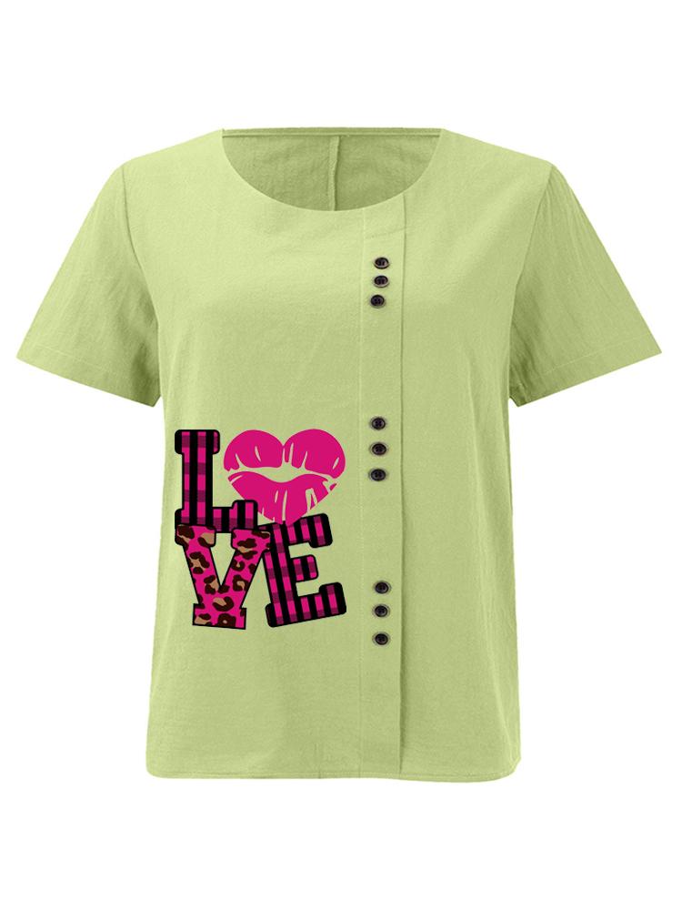 

Women s Fashion Love Letters Print Shot Sleeve T-shirt Loose Cotton Shirt Casual Loose Summer Blouse Tops Plus Size 5XL