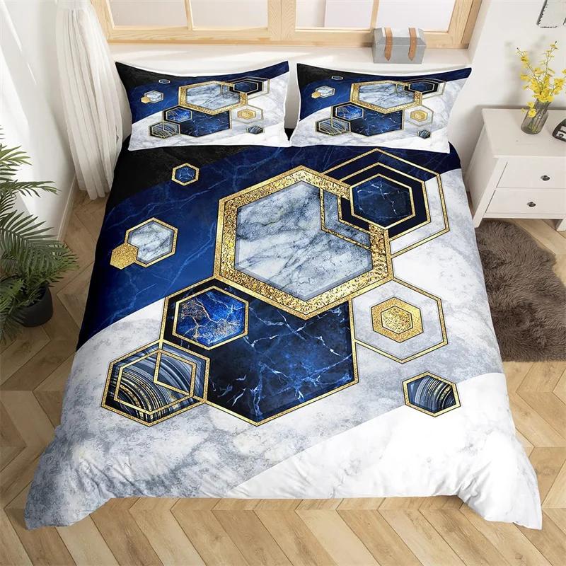 Marble Duvet Cover Set Microfiber Geometric Hexagone Quilt Cover Honeycomb Bedding Set Single King Queen For Kids Teens Adults