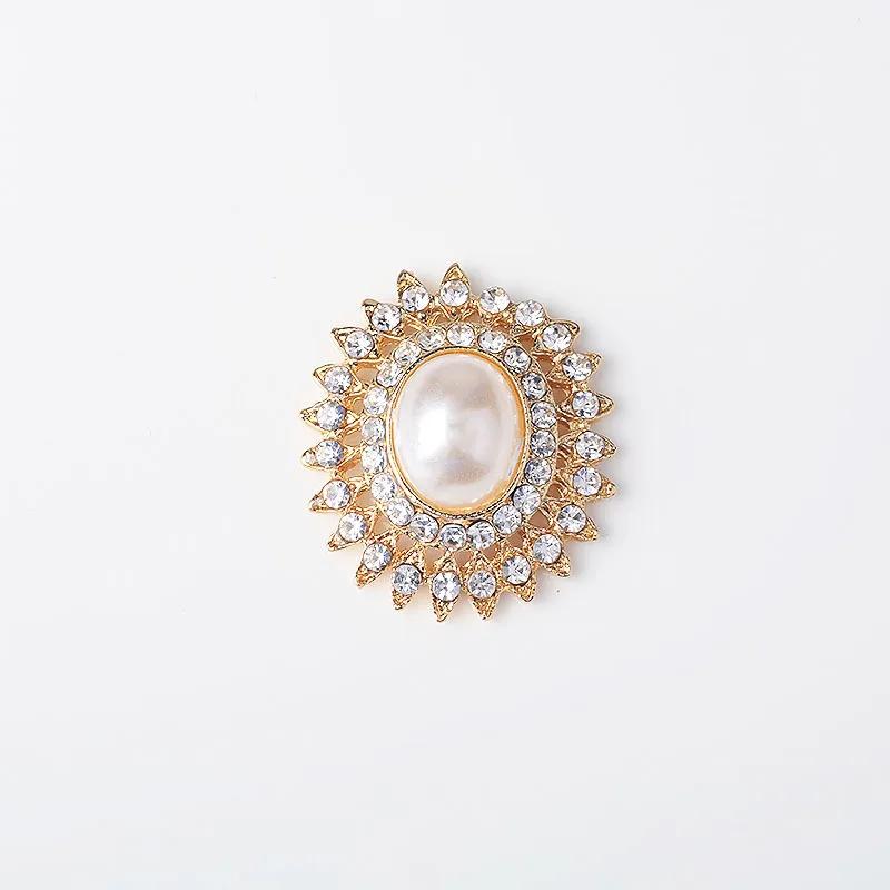 Engood 60Pcs 2 Rows Rhinestone Pearl Oval Button Sewing Trim Embellishments Craft Buckle DIY Bridal Bouquet Hair Ornaments Decor