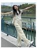Petite Japanese Cool Elastic Waist Apricot Pants - Women's Summer High-Waist Loose Wide Leg