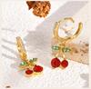 Orecchini Pendenti con Zirconia Ciliegia per Donna, Gioielli Pendenti a Forma di Frutto Placcati Oro, Dolce Orecchino Personale per Ragazze