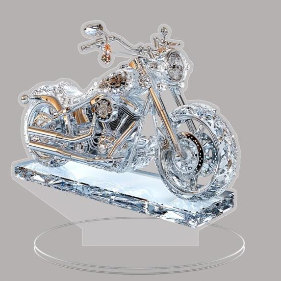 Faux Crystal Acrylic Motorcycle Ornament 2D Flat Clear Motorbike Table Sign with Base Home Office Desktop Bookshelf Decoration