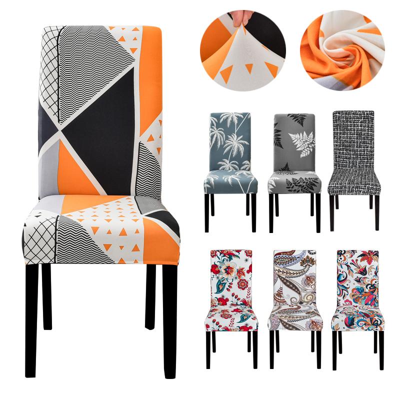 

Чехлы на кухонные стулья с геометрическим принтом и цветочным принтом, эластичные чехлы на кухонные стулья из спандекса, эластичные украшения для стула, подушка для обеденного сиденья, анти-грязь