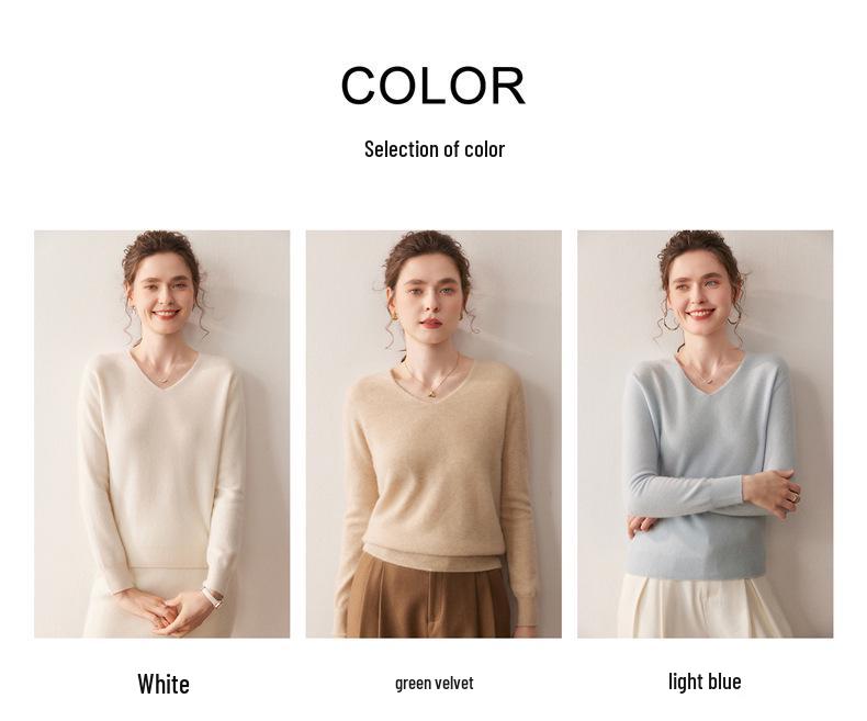 Women's Cashmere V-Neck Solid Color Soft Loose Sweater - Autumn/Winter New Arrivals