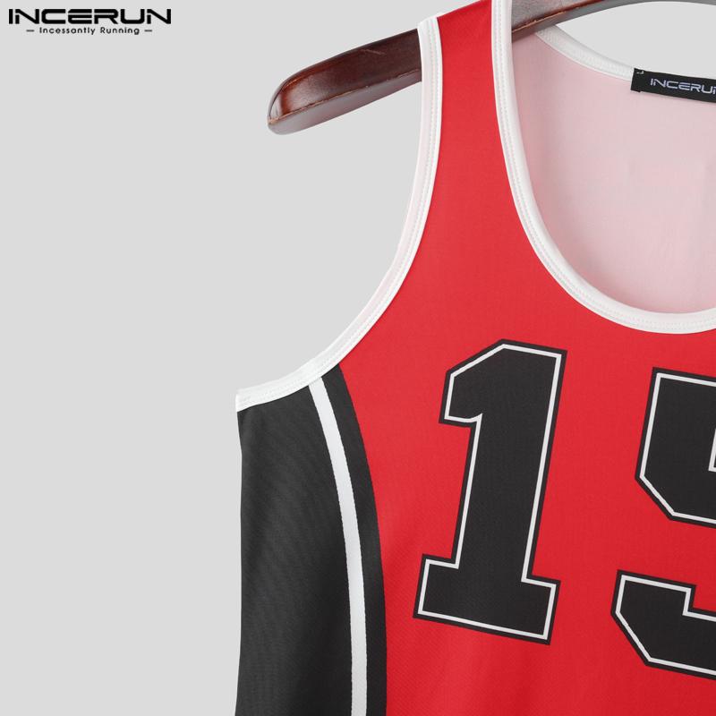 INCERUN Men Sleeveless Stitching Letter Print Briefs Bodysuits Fitted Jumpsuits Underwear