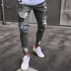 White Embroidery Skinny Ripped Jeans Men Cotton Stretchy Hole Slim Fit Hip Hop Denim Pants Casual Jeans for Men Jogging Trousers