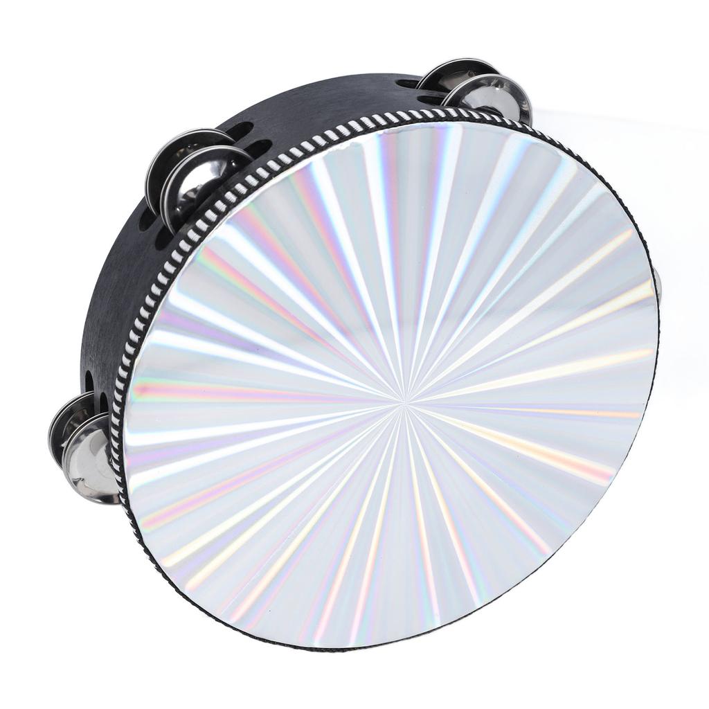 Radiant Tambourine Reflective Clear Crisp Sound Double Row Bell Drum Hand Percussion Instrument 8 Inch